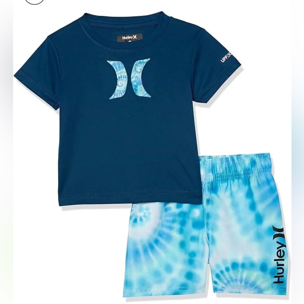 NWT- Hurley Navy and Light Blue tie dye- 4T swim set.